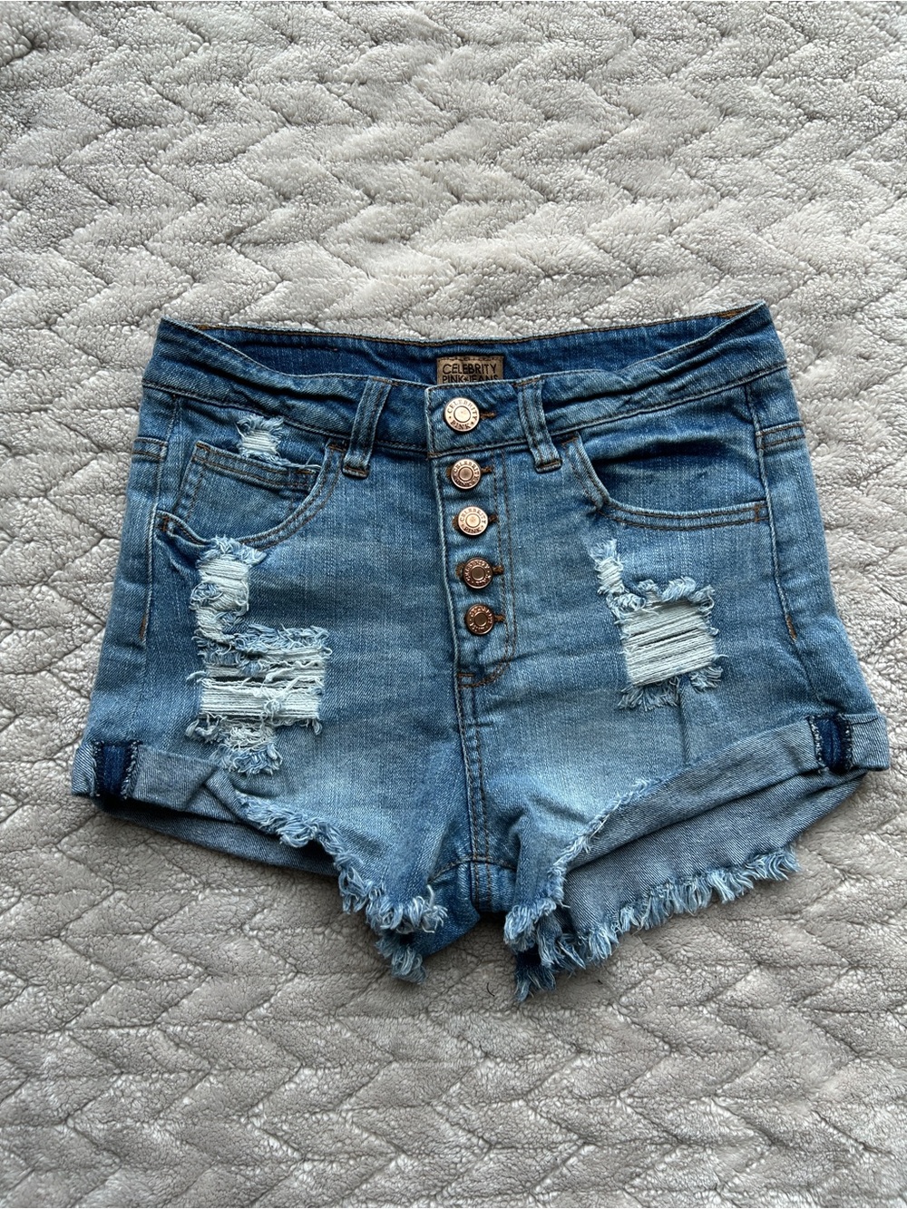 Celebrity Pink Distressed High-Waist Denim Shorts - Blue